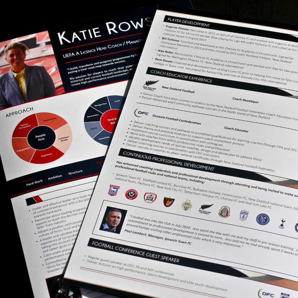 Executive Brochure CVs for football professionals